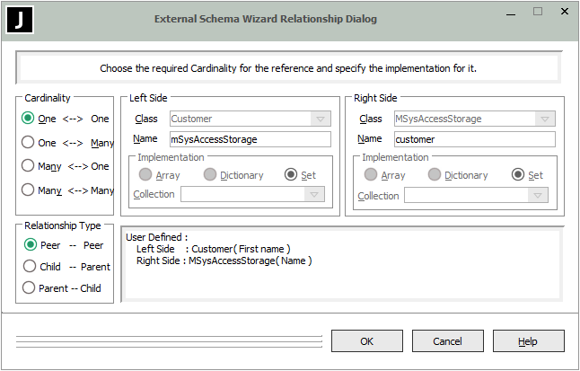 Using the External Schema Wizard Relationship Dialog